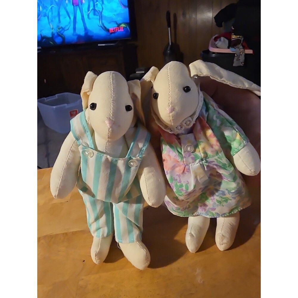Vintage Applause Abigail And Alexander Bunny Rabbits Cloth Jointed